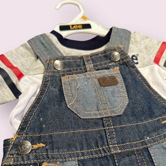 Baby Lee Kids Denim Overall Shorts With Undershirt Size 0-3 Months - Picture 3 of 8